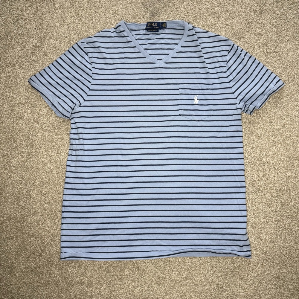 Polo Ralph Lauren Custom Slim Fit Striped V Neck T-Shirt Men's Large (LG) Preppy